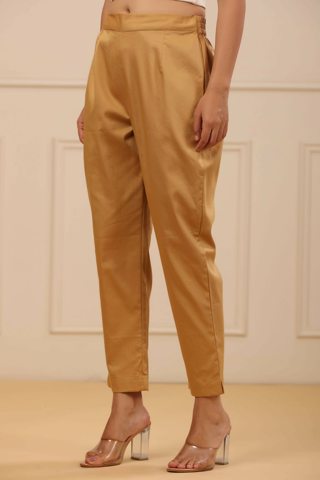 Juniper Women's Beige Solid Straight Slim Pant | Grocsy
