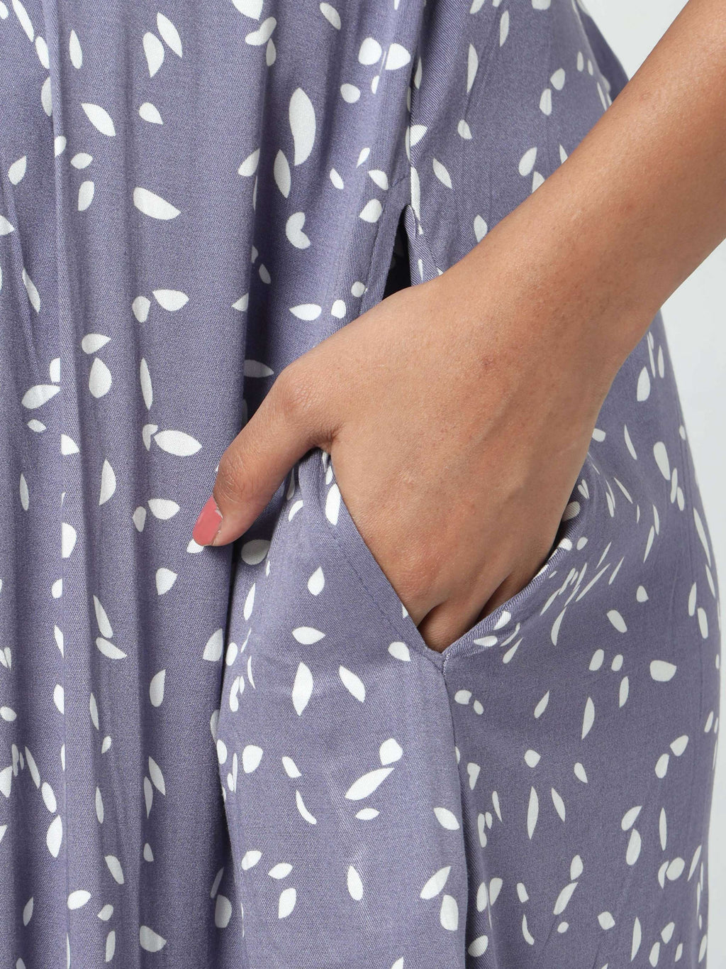 Manet Three Fourth Maternity Dress White Dot Print With Concealed Zipper Nursing Access - Blue | Grocsy