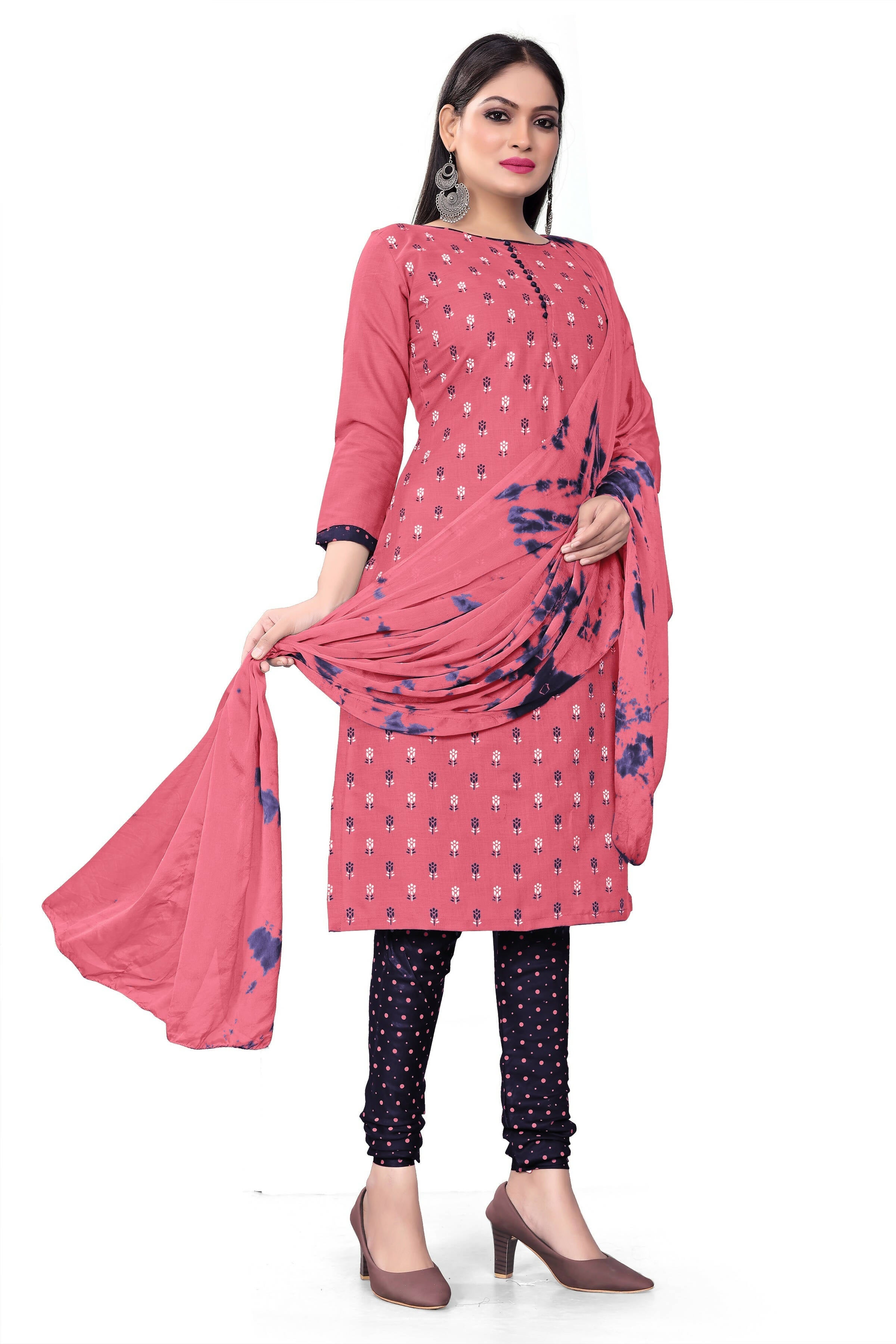Pink Slab cotton Printed Unstitched Dress Material - Tanvi | Grocsy