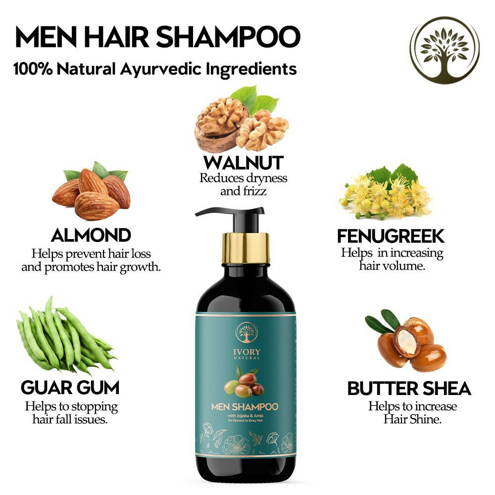 Ivory Natural Men Shampoo For Deep Cleansing, Scalp Wellness, Hair Shine & Dandruff Control | Grocsy