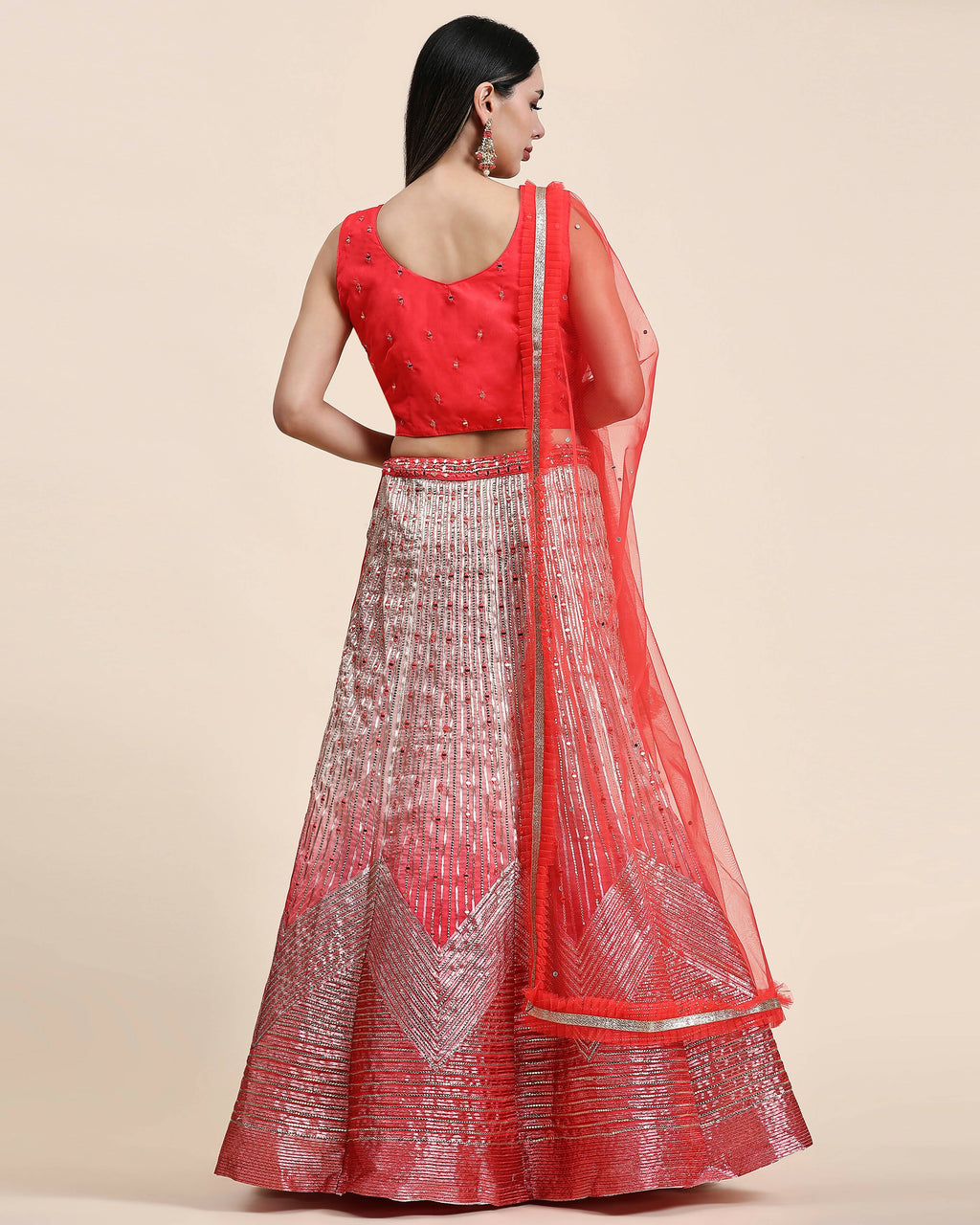 Red Organza Mirror With Coding Work Lehenga Choli with Dupatta - Tanya | Grocsy