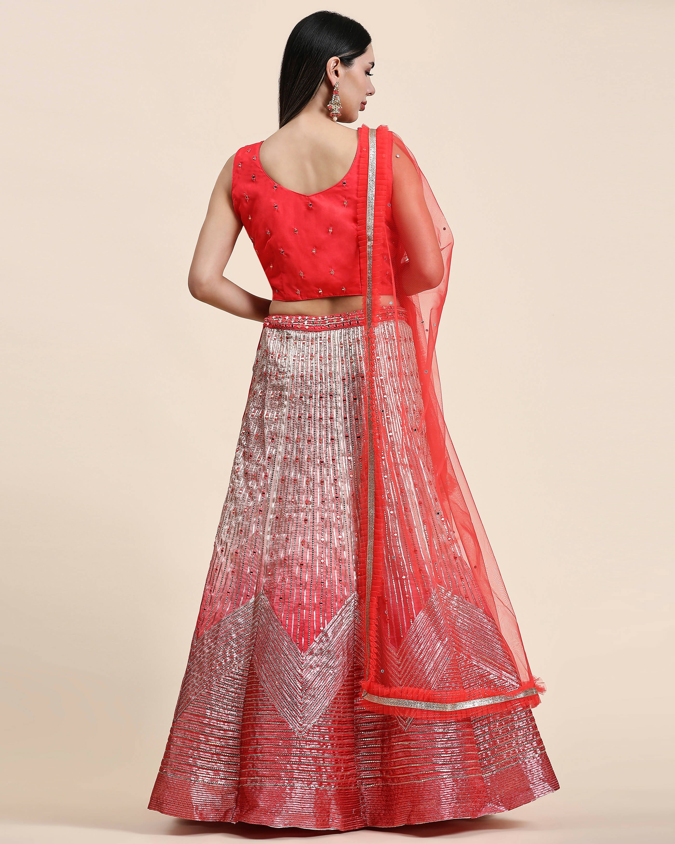 Red Organza Mirror With Coding Work Lehenga Choli with Dupatta - Tanya | Grocsy