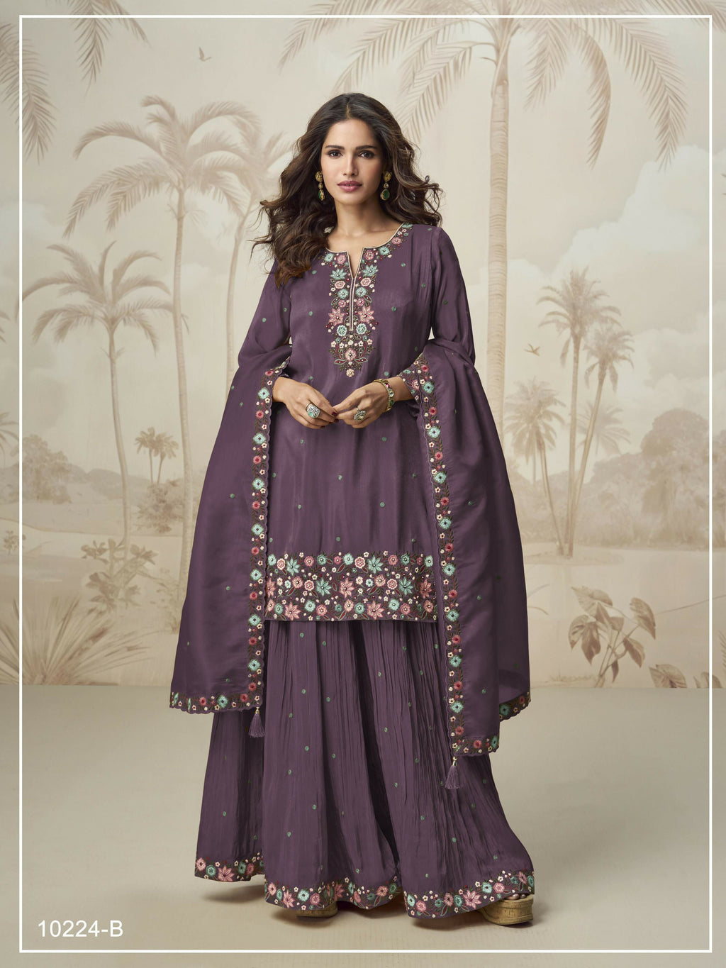 Anaita Wine Simar with Embroidery Multi & Zarkhan Work Readymade Palazzo suit | Grocsy
