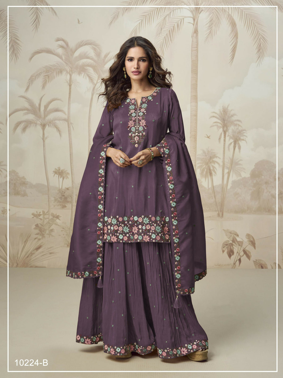 Anaita Wine Simar with Embroidery Multi & Zarkhan Work Readymade Palazzo suit | Grocsy