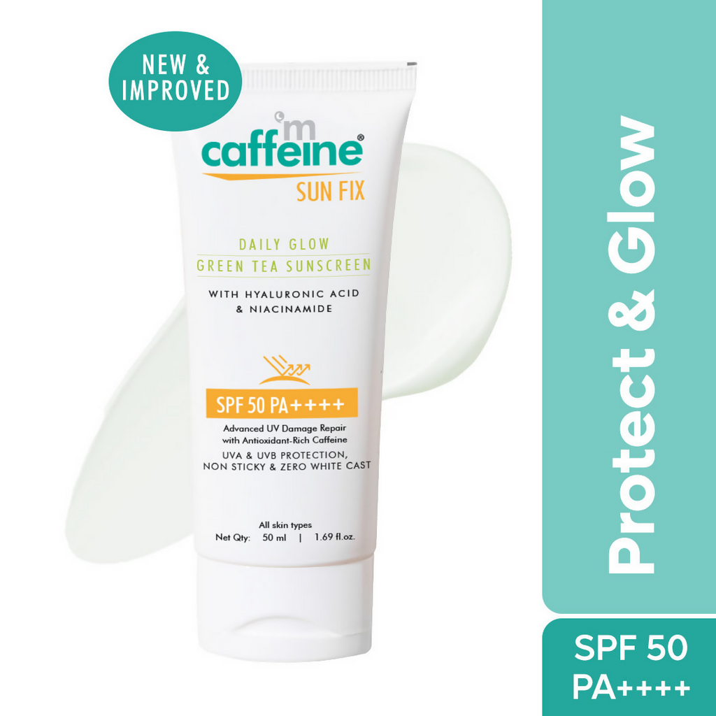 mCaffeine Daily Glow Sunscreen SPF50 PA++++ With Niacinamide & Green Tea | Grocsy