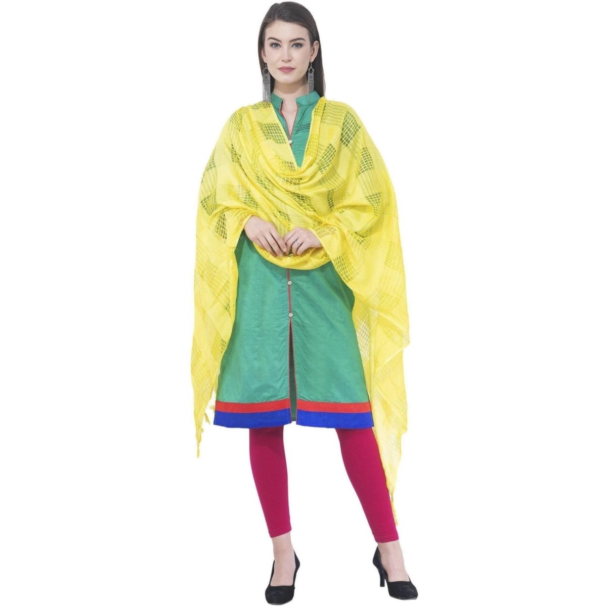 A R Silk Lemon Color Window Square Cotton Dupattas and Chunnis | Grocsy