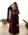 Lehenga Mart Designer Anarkali Suit With Kurta, Pant, Dupatta For Women-Wine | Grocsy