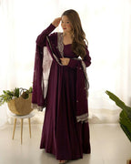 Lehenga Mart Designer Anarkali Suit With Kurta, Pant, Dupatta For Women-Wine | Grocsy