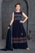 Kids Wedding Designer Navy Blue Georgette Naira Cut Salwar Suit - Aaradhna | Grocsy