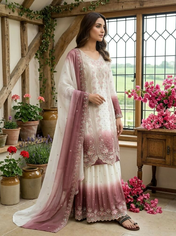 Teeya Creation New Trending Heavy Dual Tone Peding Star Georgette Pink Kurta Set | Grocsy