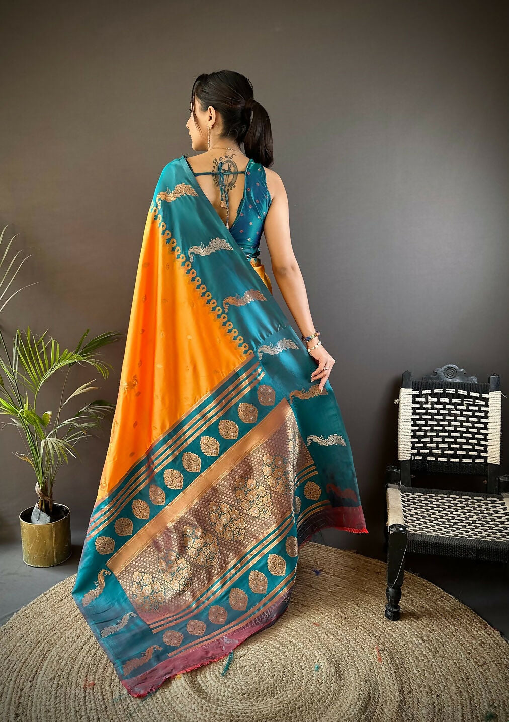 Joban Fashion Teal Peacock,Butti Banarasi Silk Sarees | Grocsy