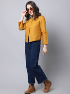 Even Apparels Yellow 100% Viscose Open Front Statement Women's Jacket | Grocsy