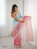Rust Crunchy Silk Embroidery Work Party Wear Saree - Lakshita | Grocsy
