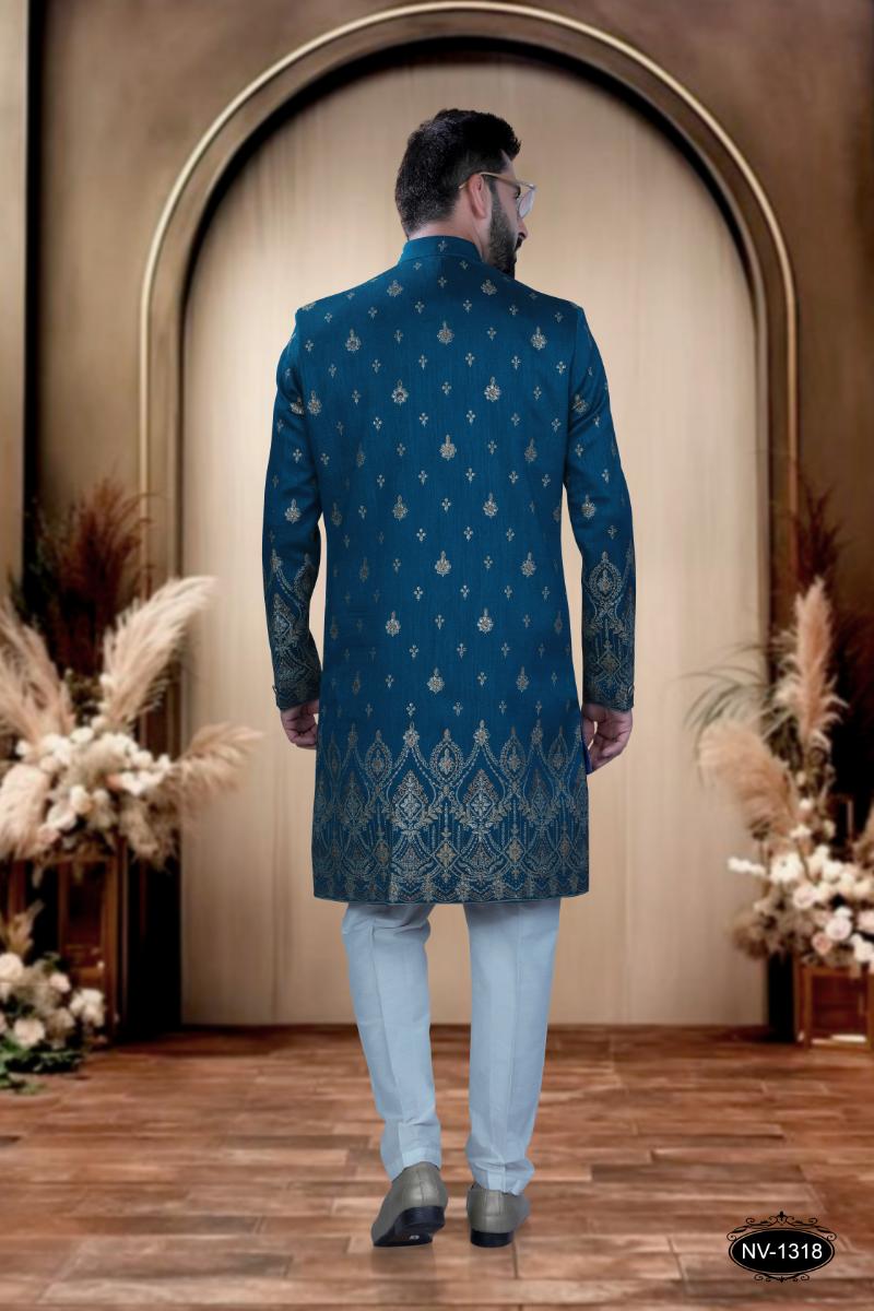 Joban Fashion Men's Blue Base Silk Kurta with Pyjama | Grocsy