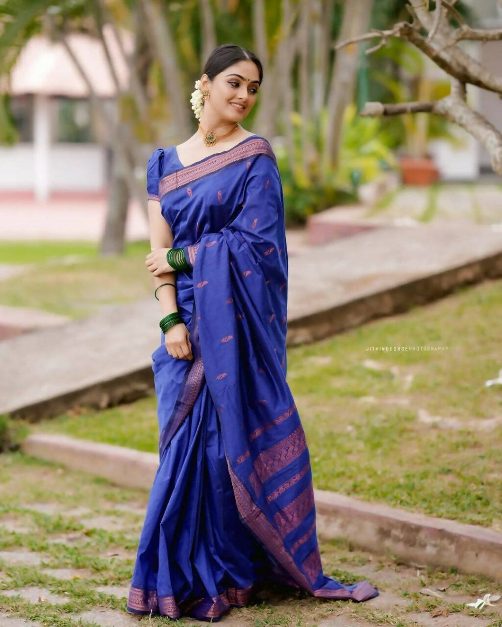 DEIANA'S Beautiful Designer Golden zari Soft Lichi Silk Saree - Blue | Grocsy