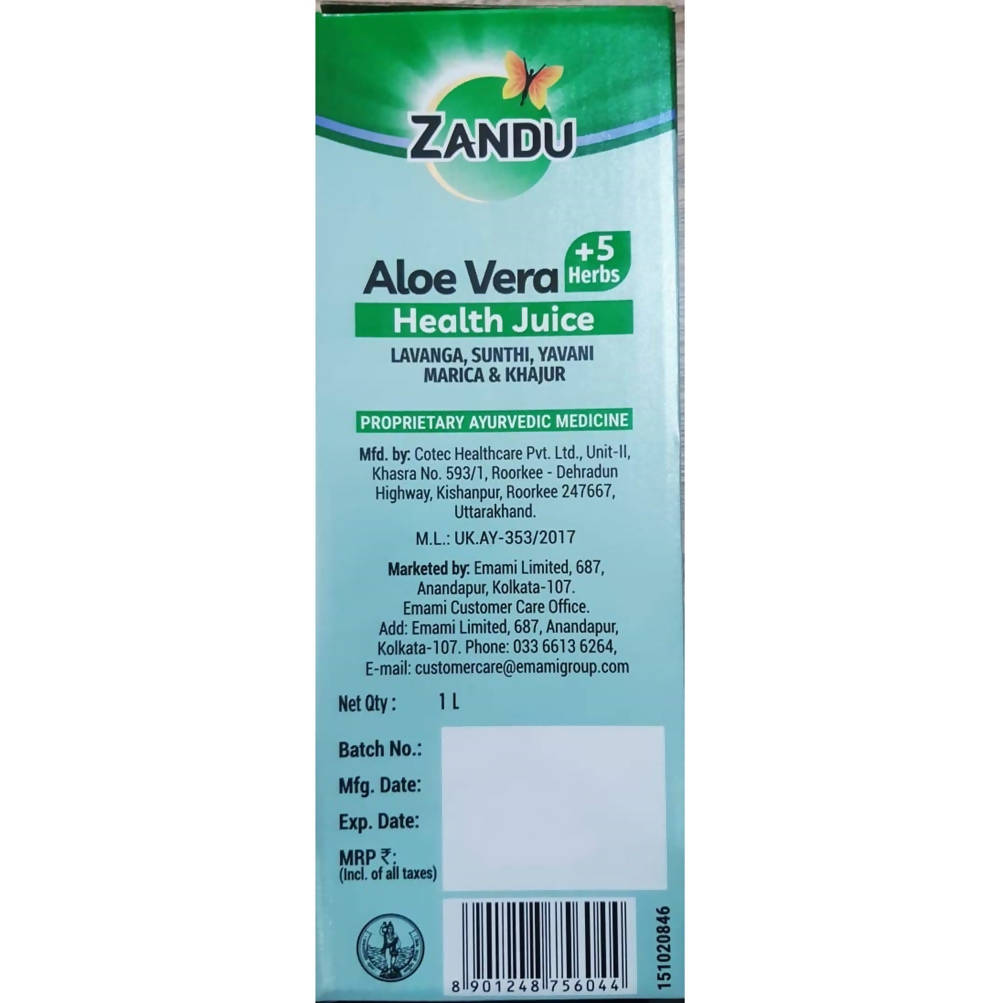 Zandu Aloe Vera And 5 Herbs Health Juice | Grocsy
