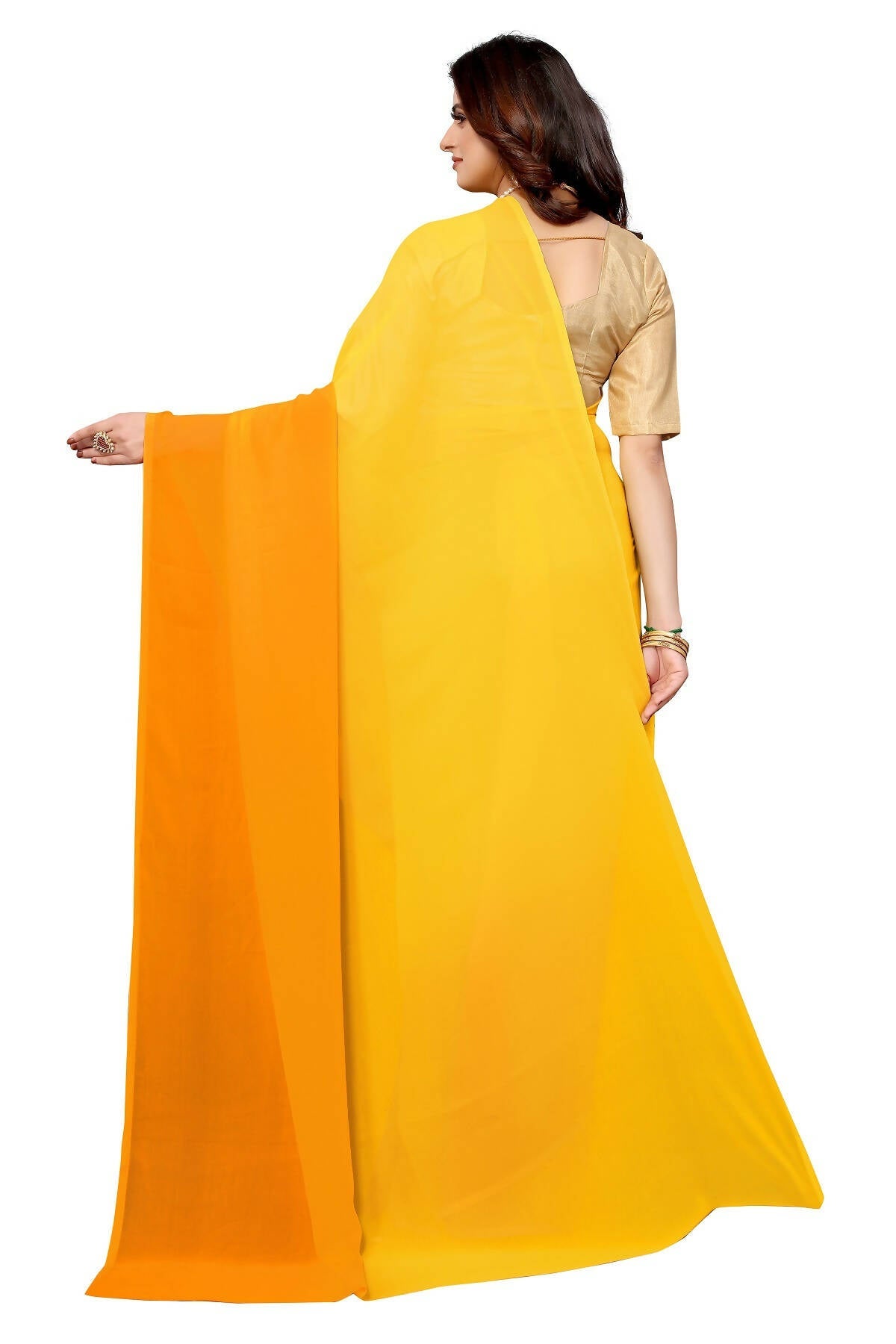 Vamika Yellow Half N Half Georgette Saree | Grocsy