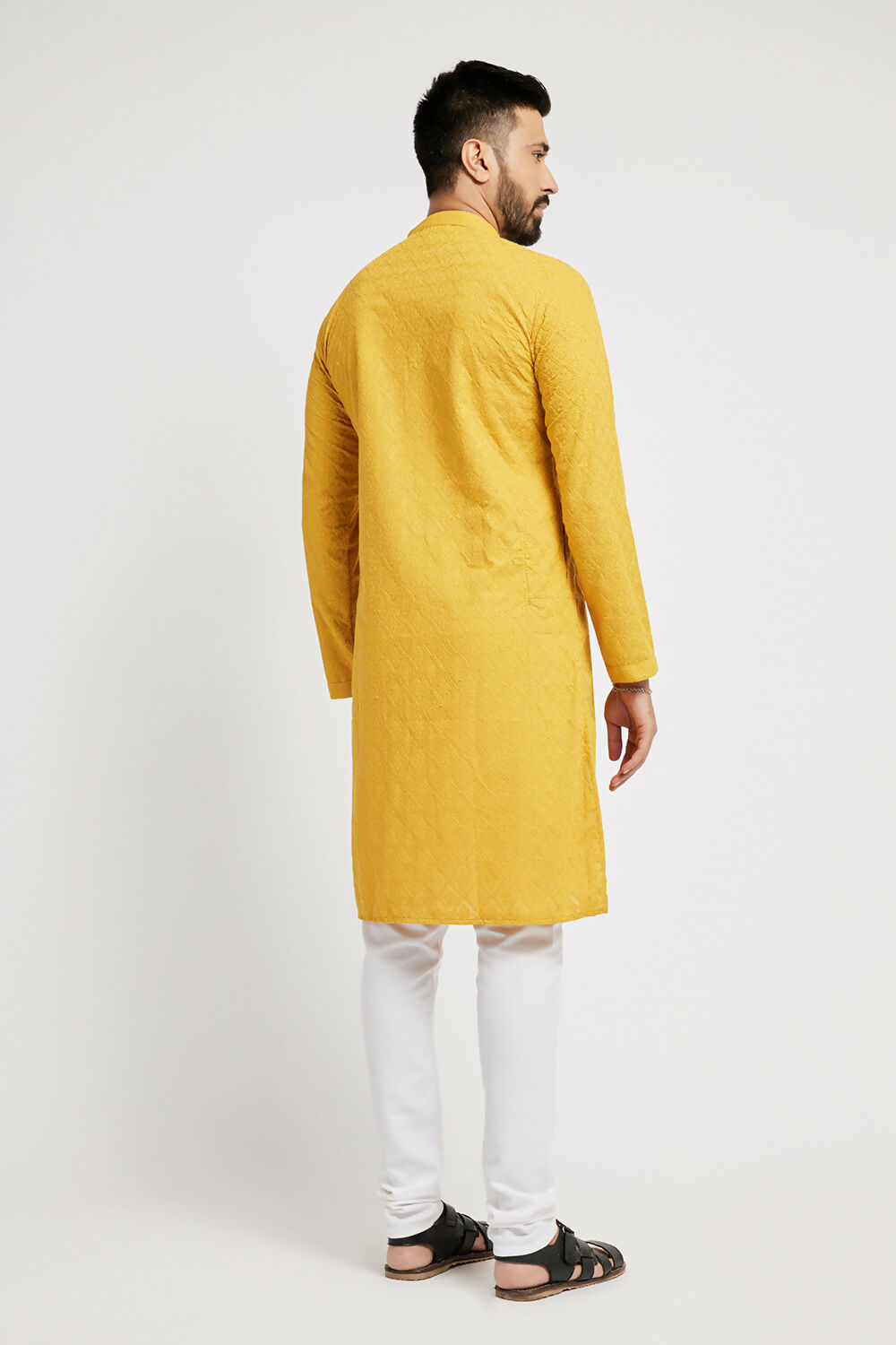 Ethnic India Yellow Men's Kurta Ethnic Motifs Cotton | Grocsy