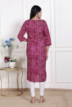 Miravan Womens Magenta Bandhej Printed Rayon Kurti | Grocsy