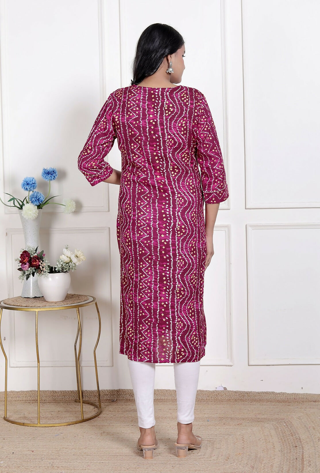 Miravan Womens Magenta Bandhej Printed Rayon Kurti | Grocsy