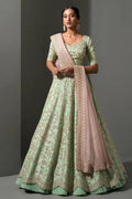 Jyoti Fashion Women's Sea Green Mulberry Silk Sequins, Dori & Thread Embroidered with Net Ruffle Work Designer Lehenga Choli Set | Grocsy