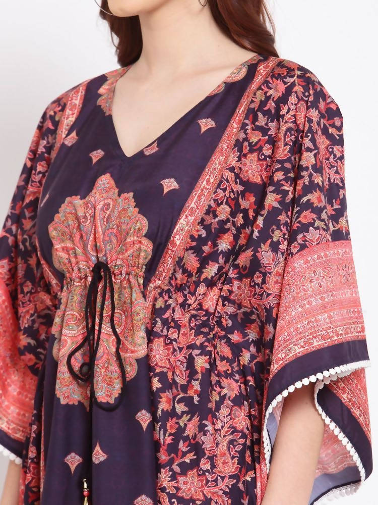 Myshka Women's Multi Printed Cotton 3/4 Sleeve V Neck Casual Kaftan Dress | Grocsy