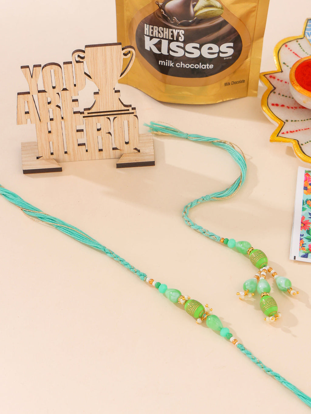 NVR Set of 2 Green Artificial Beads Bhaiya Bhabhi Rakhi, Combo for Rakshabandhan | Grocsy