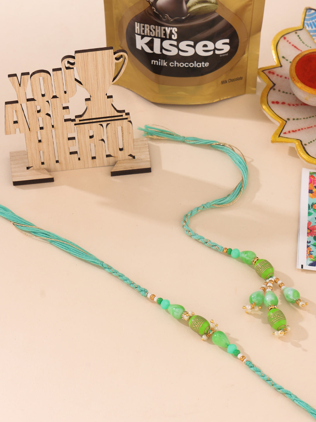 NVR Set of 2 Green Artificial Beads Bhaiya Bhabhi Rakhi, Combo for Rakshabandhan | Grocsy