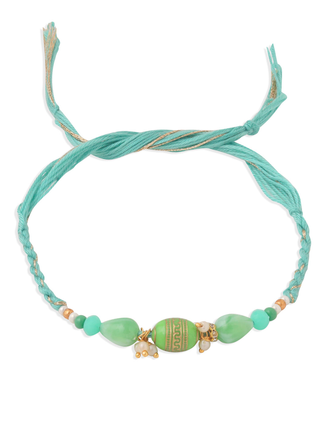 NVR Set of 2 Green Artificial Beads Bhaiya Bhabhi Rakhi, Combo for Rakshabandhan | Grocsy