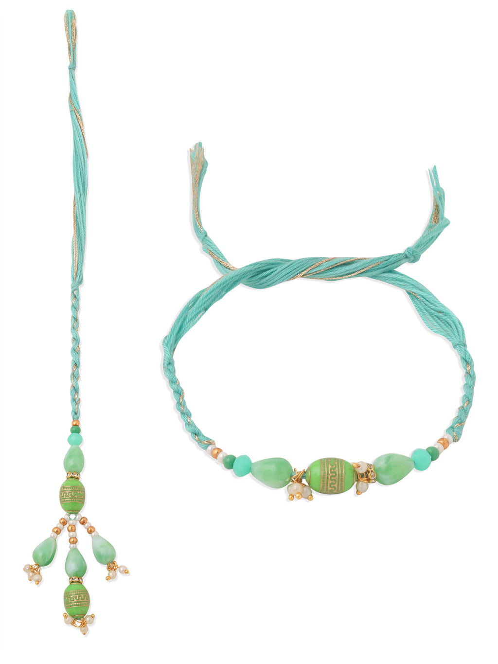 NVR Set of 2 Green Artificial Beads Bhaiya Bhabhi Rakhi, Combo for Rakshabandhan | Grocsy