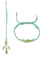 NVR Set of 2 Green Artificial Beads Bhaiya Bhabhi Rakhi with Roli Chawal Chandan & Mishri | Grocsy