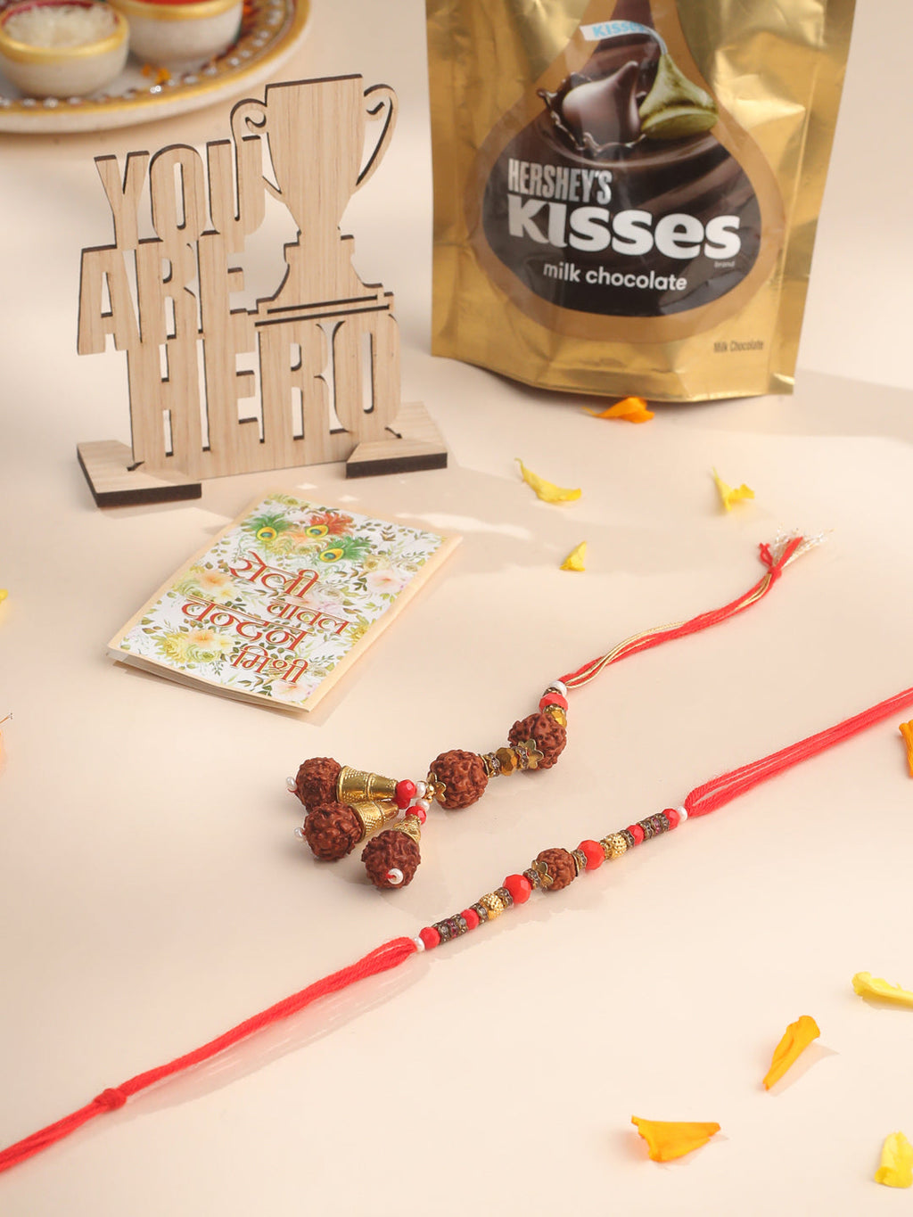 NVR Set of 2 Multicolor Rudraksh & Beads Bhaiya Bhabhi Rakhi Combo | Grocsy