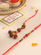 NVR Set of 2 Multicolor Rudraksh & Beads Bhaiya Bhabhi Rakhi with Roli Chawal Chandan & Mishri | Grocsy