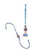 NVR Evil Eye Set of 2 Blue Artificial Beads Bhaiya Bhabhi Rakhi Combo | Grocsy