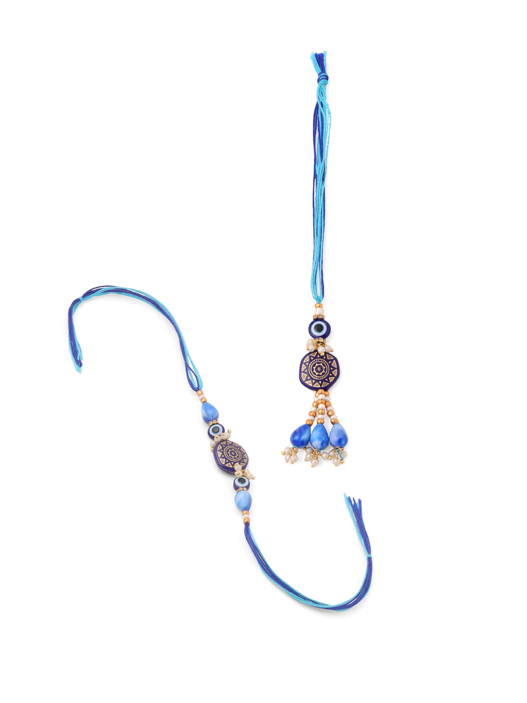 NVR Evil Eye Set of 2 Blue Artificial Beads Bhaiya Bhabhi Rakhi Combo | Grocsy