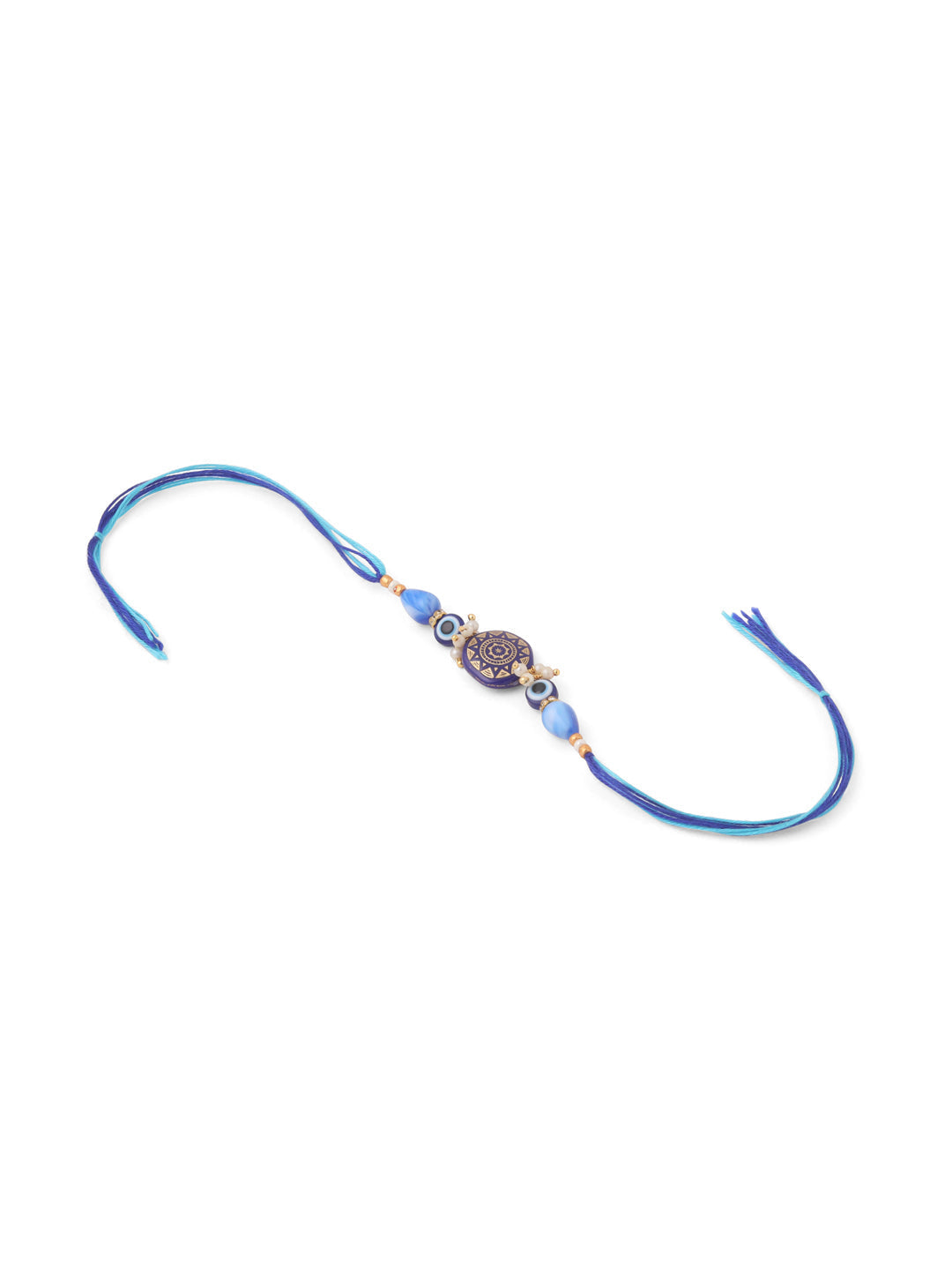 NVR Evil Eye Set of 2 Blue Artificial Beads Bhaiya Bhabhi Rakhi Combo | Grocsy