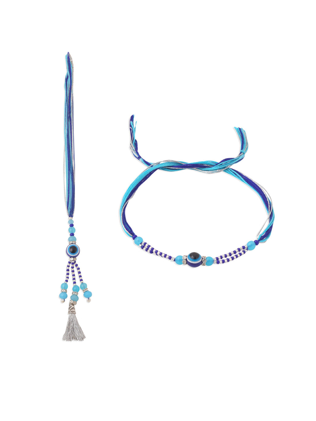NVR Set of 2 Blue Evil Eye Artificial Beads Bhaiya Bhabhi Rakhi Combo | Grocsy