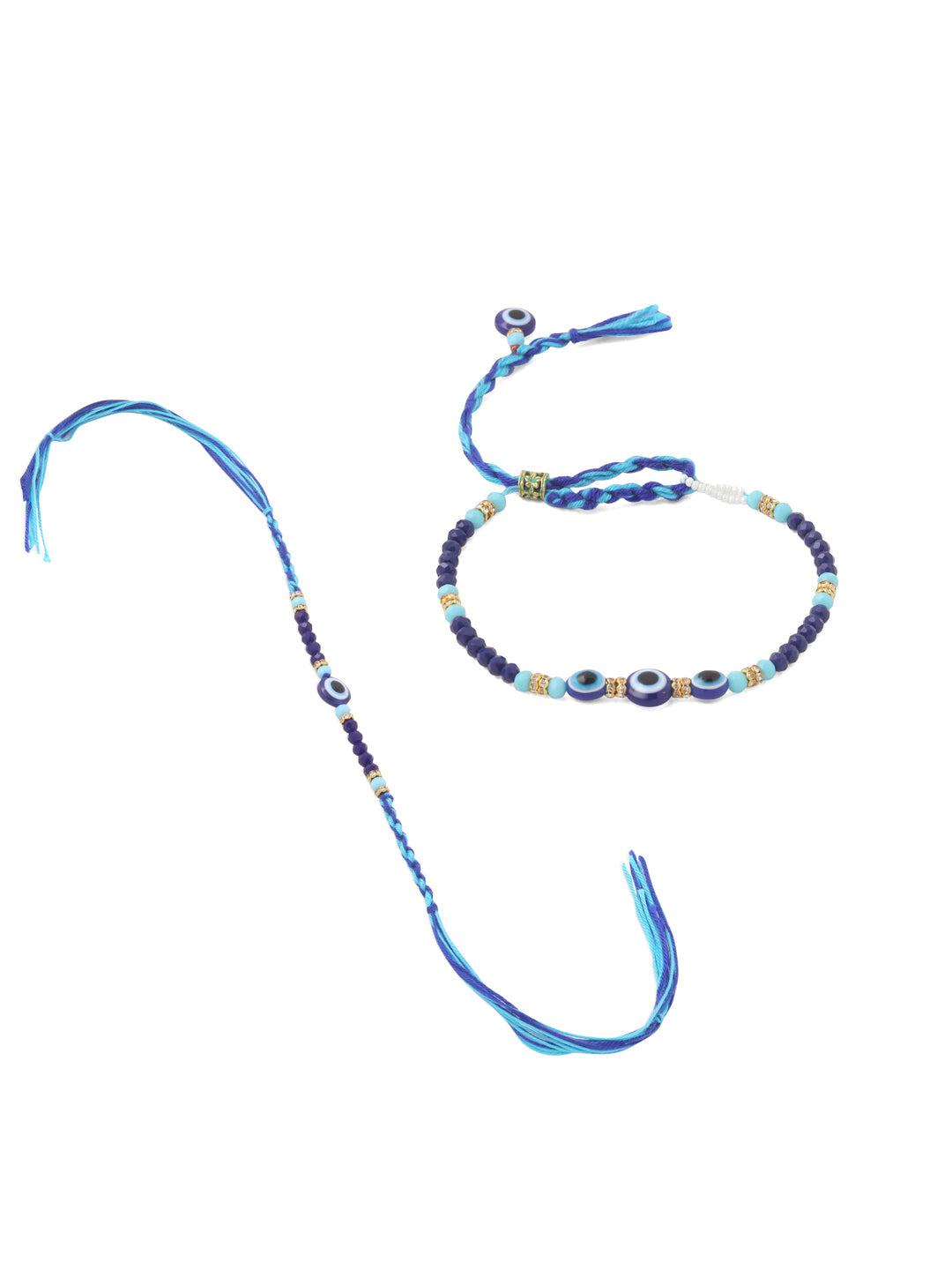 NVR Set of 2 Blue Evil Eye Artificial Beads Bhaiya Bhabhi Rakhi Combo | Grocsy