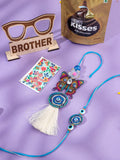 NVR Blue Evil Eye Artificial Beads Set of 2 Bhaiya Bhabhi Rakhi Combo | Grocsy