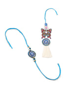 NVR Blue Evil Eye Artificial Beads Set of 2 Bhaiya Bhabhi Rakhi Combo | Grocsy