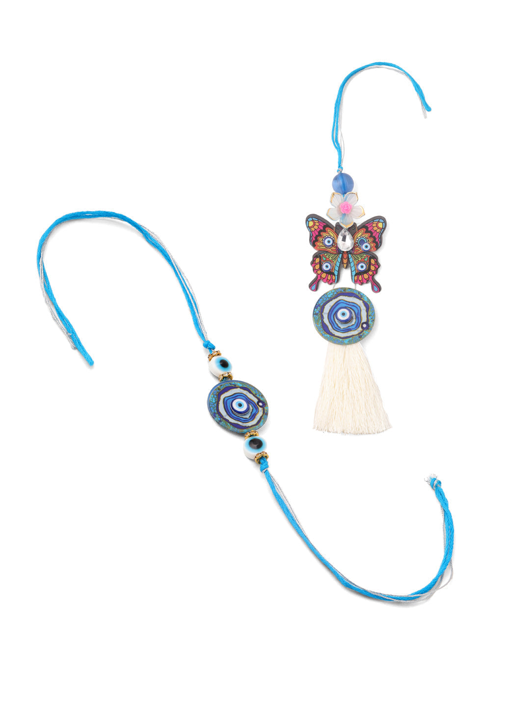 NVR Blue Evil Eye Artificial Beads Set of 2 Bhaiya Bhabhi Rakhi Combo | Grocsy