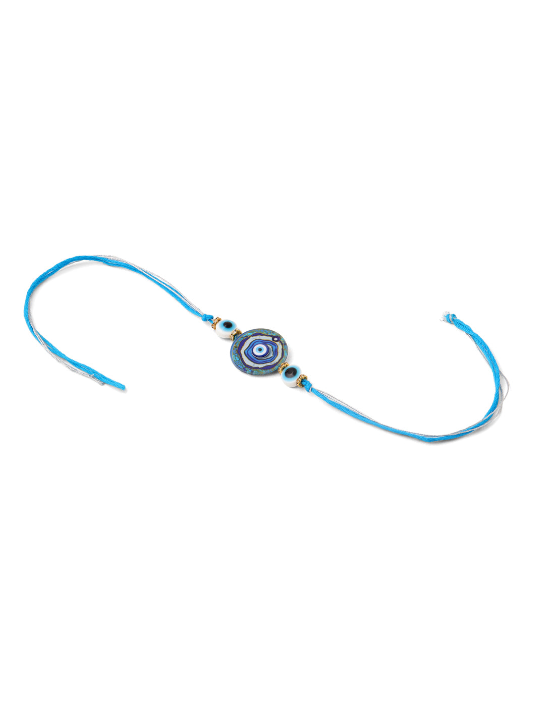 NVR Blue Evil Eye Artificial Beads Set of 2 Bhaiya Bhabhi Rakhi Combo | Grocsy