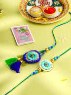 NVR Set of 2 Multicolor Artificial Beads Bhaiya Bhabhi Rakhi with Roli Chawal Chandan & Mishri | Grocsy