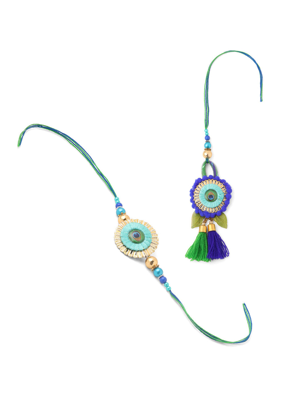 NVR Set of 2 Multicolor Artificial Beads Bhaiya Bhabhi Rakhi with Roli Chawal Chandan & Mishri | Grocsy