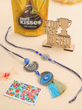 NVR Set of 2 Blue Evil Eye Artificial Beads Bhaiya Bhabhi Rakhi Combo | Grocsy