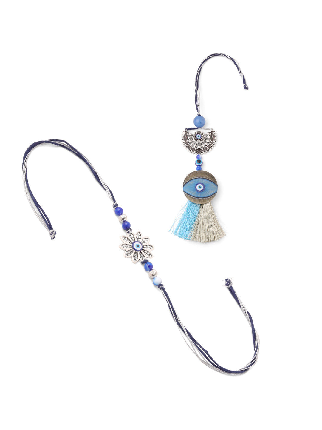 NVR Set of 2 Blue Evil Eye Artificial Beads Bhaiya Bhabhi Rakhi Combo | Grocsy
