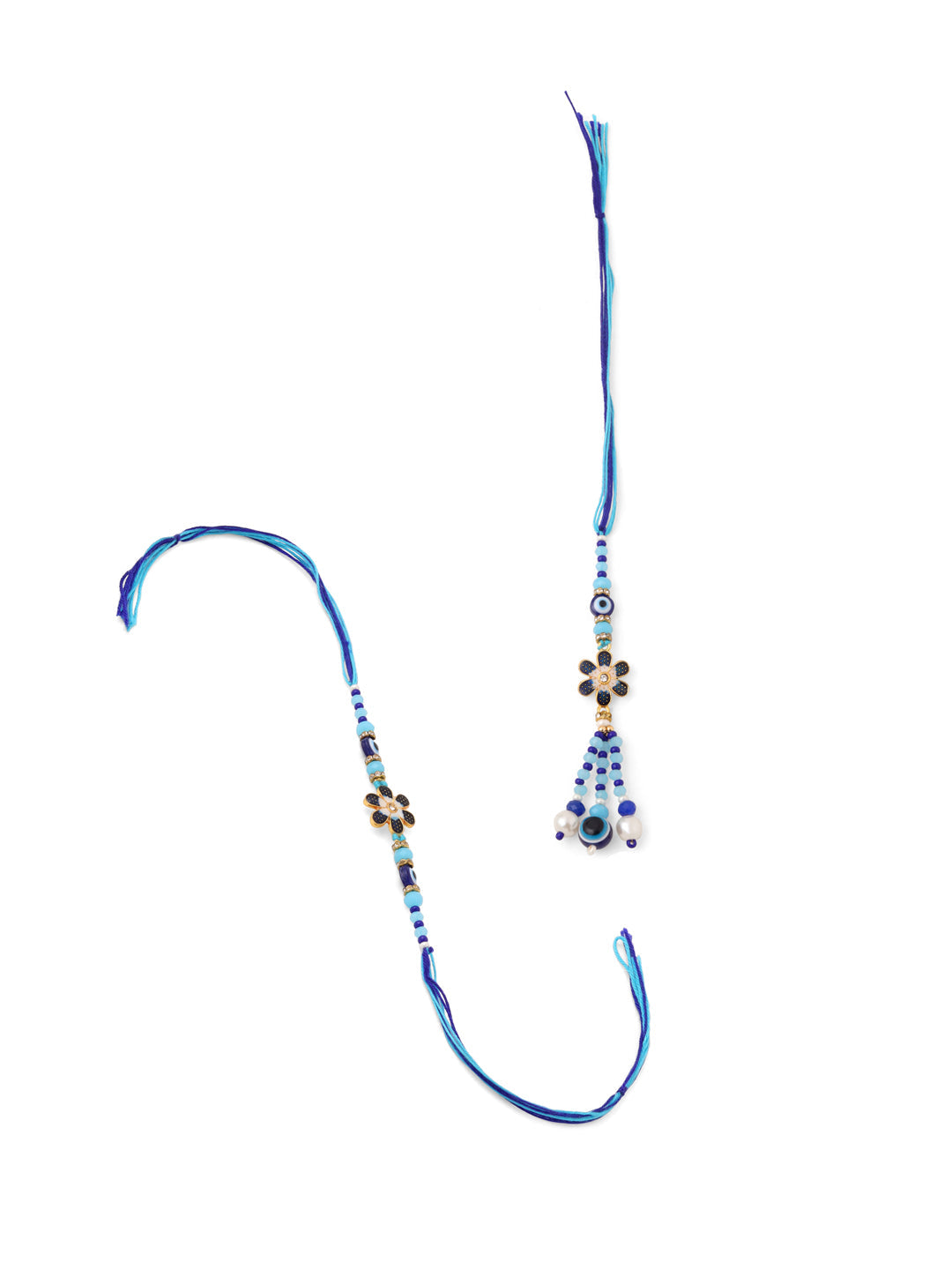 NVR Set of 2 Blue Artificial Beads Evil Eye Bhaiya Bhabhi Rakhi Combo | Grocsy