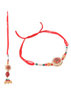 NVR Set of 2 Red Artificial Stones and Beads Bhaiya Bhabhi Rakhi Combo | Grocsy