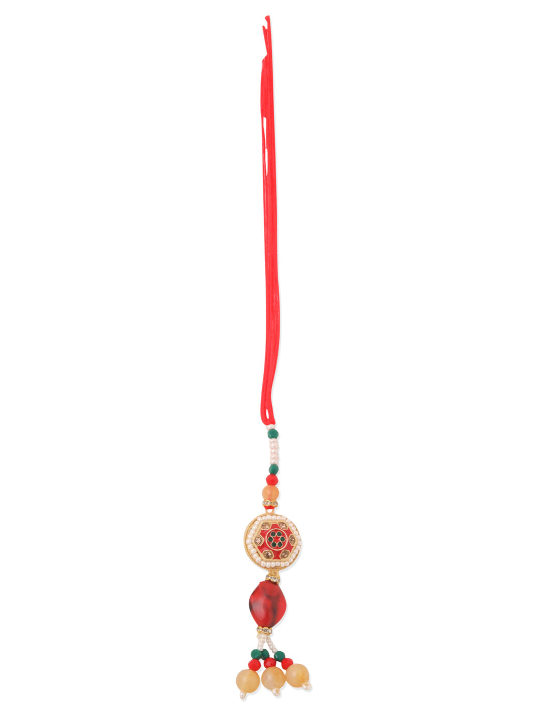 NVR Set of 2 Red Artificial Stones and Beads Bhaiya Bhabhi Rakhi Combo | Grocsy
