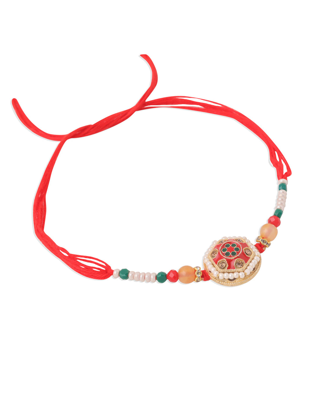 NVR Set of 2 Red Artificial Stones and Beads Bhaiya Bhabhi Rakhi Combo | Grocsy